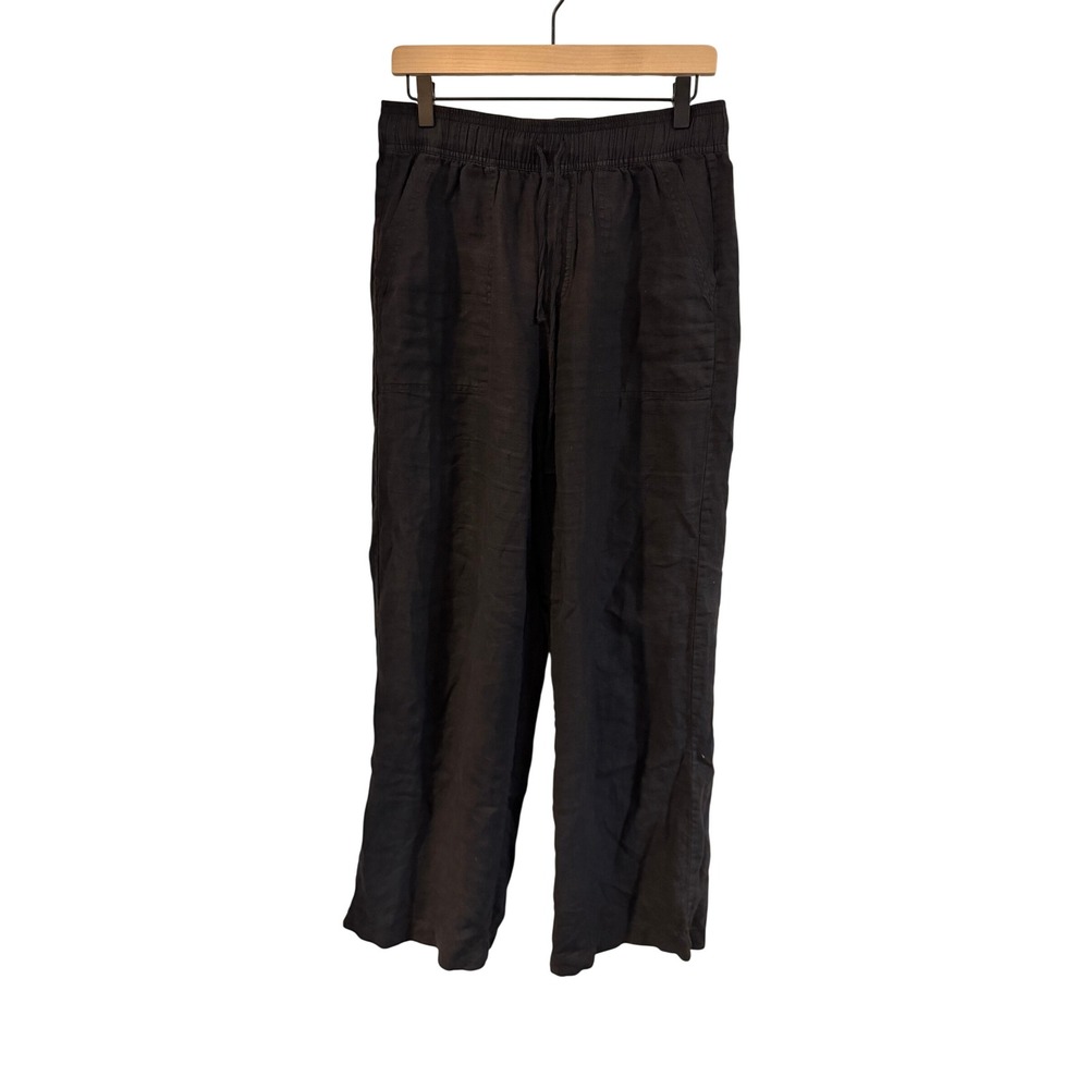 Splendid Collection Black 100% Linen Wide Leg Drawstring Pants RS2C890 Womens M